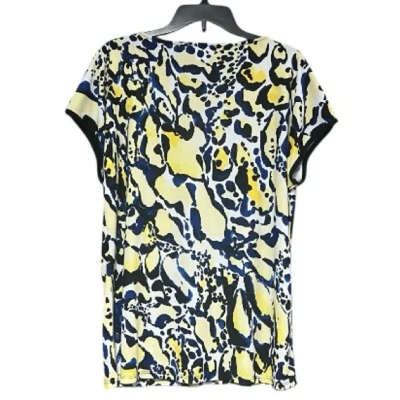 Liz Claiborne Blue and Yellow Abstract Short Sleeve Top - Picture 2 of 7